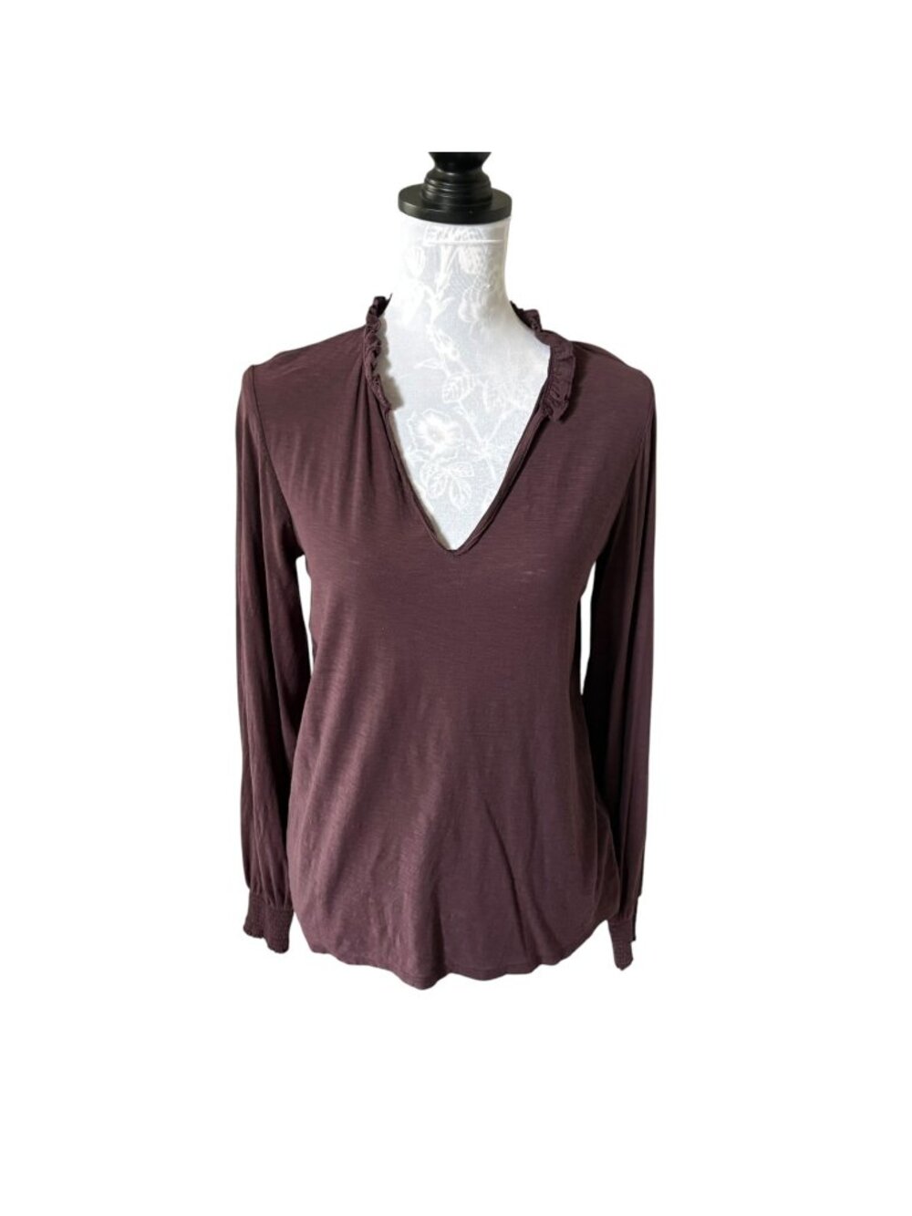 NATION Sasha Peasant Tee Balloon Long Sleeve Ruffle Neck Small